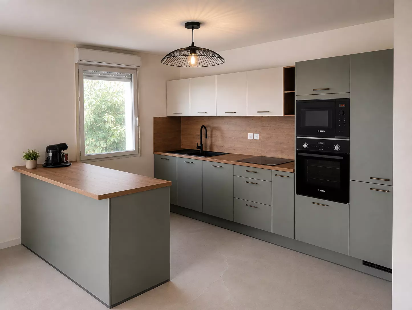 Cuisine sur mesure Sauge/Magnolia/Bois